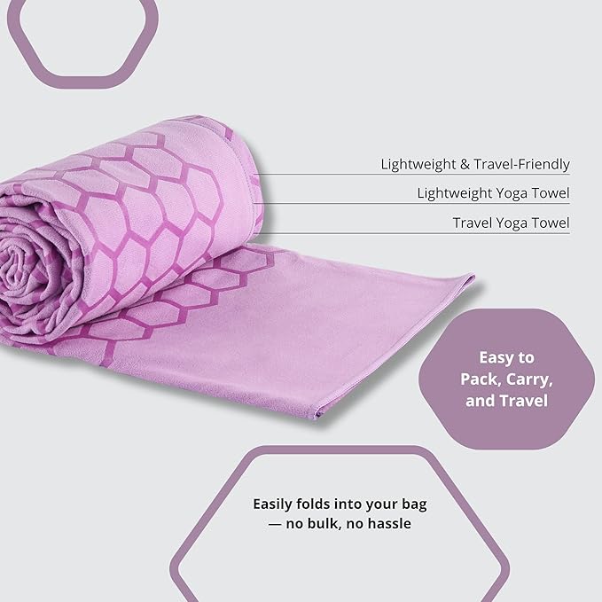 Clever Yoga Non-Slip Hot Yoga Towel – Non-Slip Grip for Hot Yoga, Sweat Absorbent, Honeycomb Silicone Grip, Stays Flat – Ideal for Pilates, Travel, Washable & Lightweight - Lilac-GravixFit