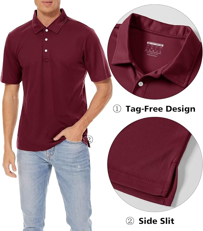 MAGCOMSEN Men's Polo Shirts 3 Buttons Casual Work T Shirts Quick Dry Short Sleeve Golf Shirt Pique Jersey Outdoor Performance-GravixFit