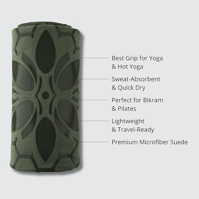 Clever Yoga Non-Slip Hot Yoga Towel – Non-Slip Grip for Hot Yoga, Sweat Absorbent, Honeycomb Silicone Grip, Stays Flat – Ideal for Pilates, Travel, Washable & Lightweight - Olive-GravixFit
