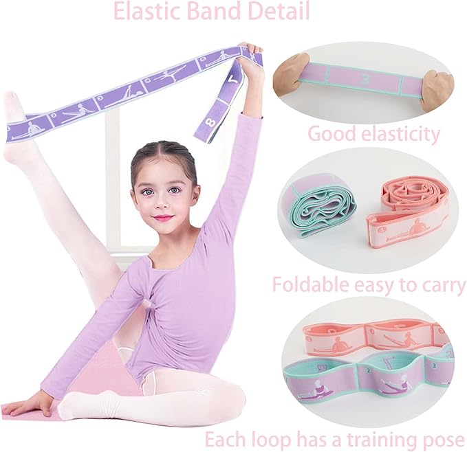 2pcs Stretch Strap for Kids,Elastic Yoga Stretching Strap with Loops, Multi-Loop Adjustable Exercise Stretching Bands，Stretching Resistance Ballet Bands for Dance, Latin, Gymnastics Exercis -8Loops-GravixFit