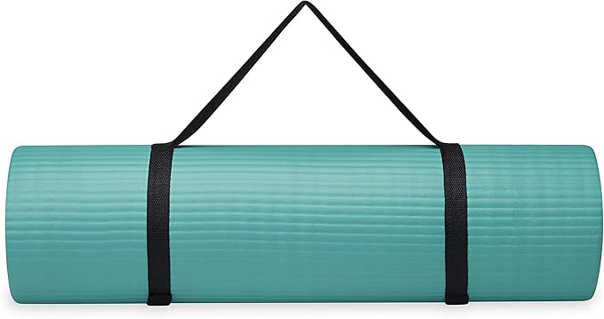 Gaiam Essentials Thick Yoga Mat Fitness & Exercise Mat with Easy-Cinch Yoga Mat Carrier Strap, 72"L x 24"W x 2/5 Inch Thick-GravixFit