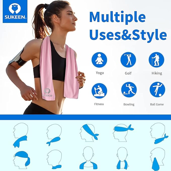 Sukeen Cooling Towel (40"x12"), Ice Towel Sets,Soft Breathable Chilly Towel,Microfiber Towel for Yoga,Sport,Running,Gym,Workout,Camping,Fitness,Workout & More Activities, 6 Pack-GravixFit