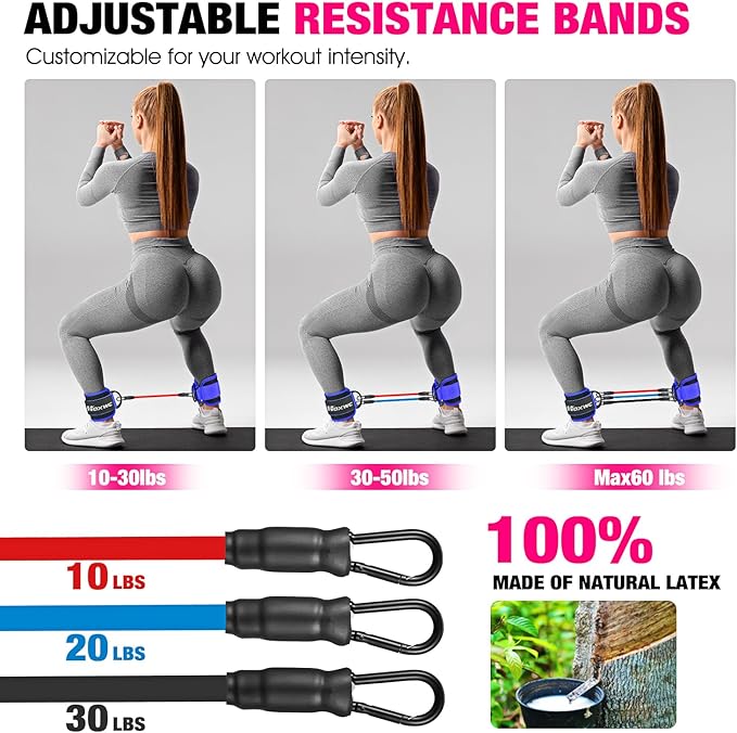 Ankle Resistance Bands with Cuffs, Ankle Bands for Working Out, Ankle Resistance Band for Leg, Booty Workout Equipment for Kickbacks Hip Fitness Training, Exercise Bands for Butt Lift Women-GravixFit