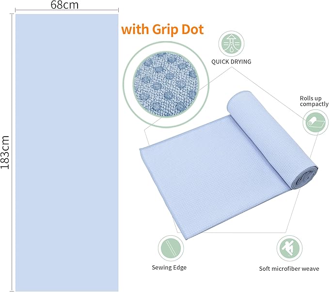 2 Pack Hot Yoga Towel with Grip Dot，Stickyfiber Yoga Mat Towels Non Slip for Hot Yoga,Absorbent Microfiber Sweat Anti-Slip Cover,Bikram,Pilates,Exercise,Fitness-GravixFit