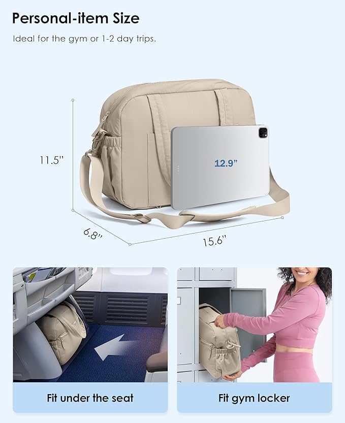 Gym Bag for Women, Travel Duffle Bags with Wet Pocket, Lightweight Carry on Bag Overnight Weekender Duffel Bag, Water Resistant (Khaki Ash)-GravixFit