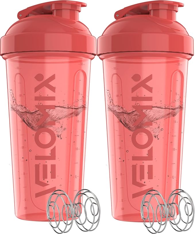 '-2 Pack- 28 oz Protein Shaker Bottles for Protein Mixes - 2x Wire Whisk | Leak Proof Shaker Cups for Protein Shakes | Protein Shaker Bottle Pack (Pink Set)-GravixFit