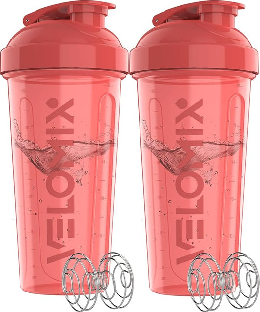 '-2 Pack- 28 oz Protein Shaker Bottles for Protein Mixes - 2x Wire Whisk | Leak Proof Shaker Cups for Protein Shakes | Protein Shaker Bottle Pack (Pink Set)-GravixFit