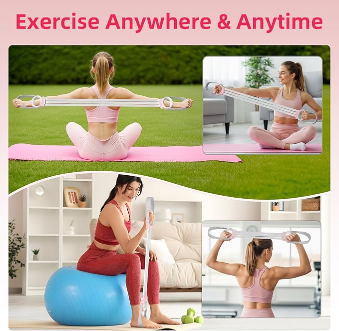 Figure 8 Fitness Resistance Bands with Handles, 20-60lb Adjustable Elastic Excercise Band, Non-Slip Fabric Silicone Bands for Strength Stretch Flexibility Training Arms Back Shoulder Chest Legs-GravixFit