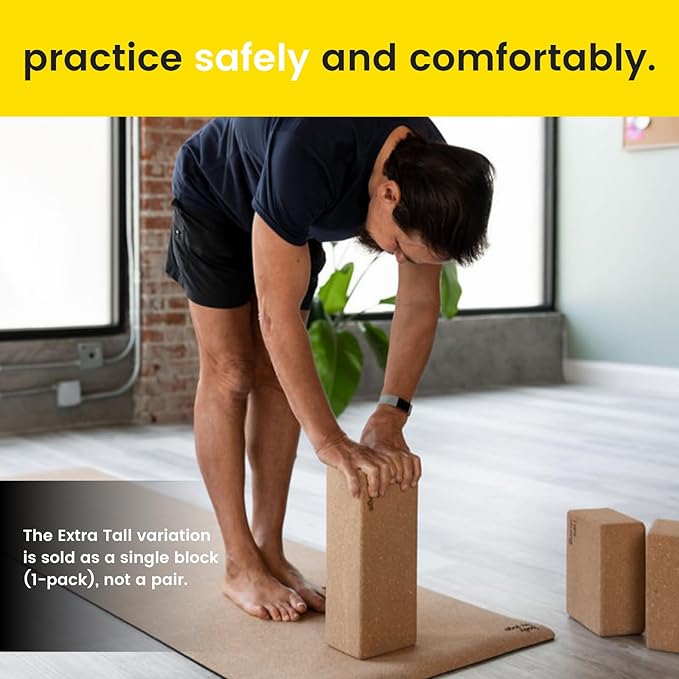 Premium Cork Yoga Blocks - Extra Large Yoga Block 2-Pack or Extra Tall 1-Pack for Inflexible Yogis | Natural, High-Density Cork for Superior Support & Stability | Optional Yoga Strap & Gift Box-GravixFit