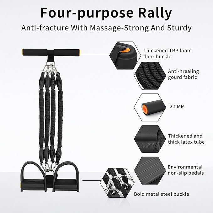 Multifunction Tension Rope, 2 Tubes Stretch Yoga Pedal Tension Strap, Adjustable Resistance, Tension Rope Fitness Equipment-GravixFit