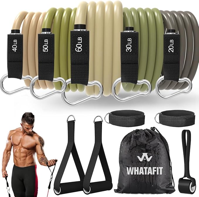 WHATAFIT Resistance Bands, Exercise Bands，Resistance Bands for Working Out, Work Out Bands with Handles for Men and Women Fitness, Strength Training Home Gym Equipment-GravixFit
