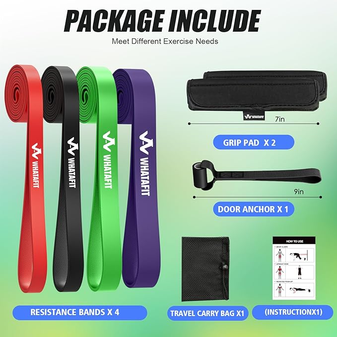 WHATAFIT Resistance Bands, Pull Up Assistance Bands, Exercise Bands, Workout Bands Set for Men and Women Home Fitness, Body Stretching, Strength Training, Physical Therapy-GravixFit
