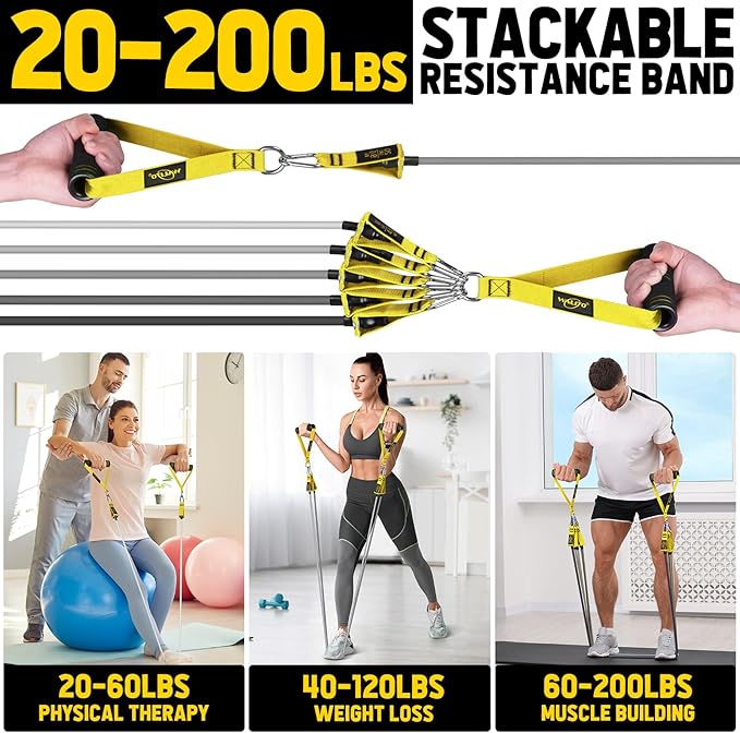 WALITO Resistance Bands Set - Exercise Bands with Handles, Door Anchor, Legs Ankle Straps, for Heavy Resistance Training, Physical Therapy, Muscle Training, Yoga, Home Workouts-GravixFit