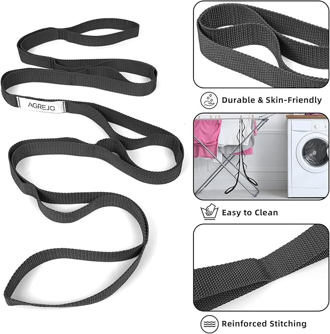 Stretching Strap Yoga Strap Physical Therapy for Home Workout, 10 Loops Non-Elastic Stretch Band for Pilates, Flexibility, Exercise and Gymnastics-GravixFit