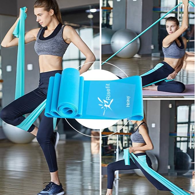 Therapy Flat Resistance Bands Set, Latex Free Flat Elastic Exercise Stretch Bands for Stretching, Flexibility, Pilates, Yoga, Ballet, Gymnastics, Rehab, Workout, Pink, Purple, Blue (3 Pack, 5 FT long)-GravixFit