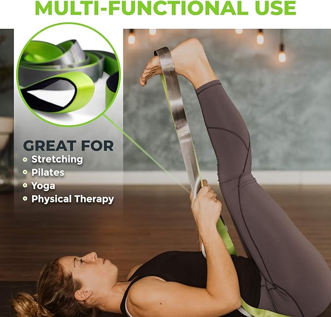 Gradient Fitness Stretching Strap for Physical Therapy, 12 Multi-Loop Stretch Strap 1.5" W x 8' L, Neoprene Handles, Physical Therapy Equipment, Yoga Straps for Stretching, Leg Stretcher.-GravixFit