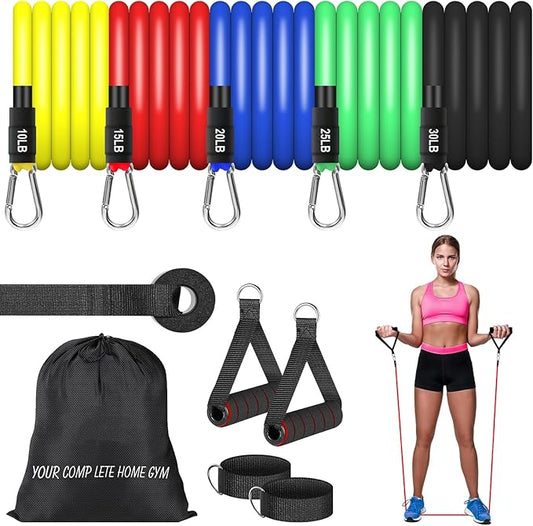 Resistance Bands Set, Workout Bands with Handles, Door Anchor, Ankle Straps and Carry Bag, Exercise Bands for Shape Body and Home Workouts-GravixFit