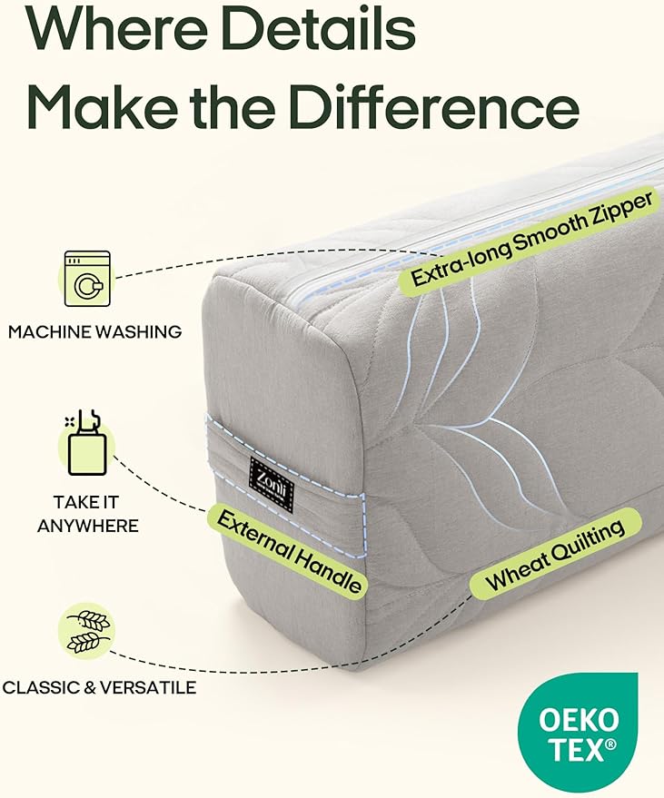 Zonli Yoga Bolster Pillow for Meditation & Restorative Yoga - Rectangular Support Cushion with Removable Cotton Cover & Carry Handle, 26"x11"x7"-GravixFit