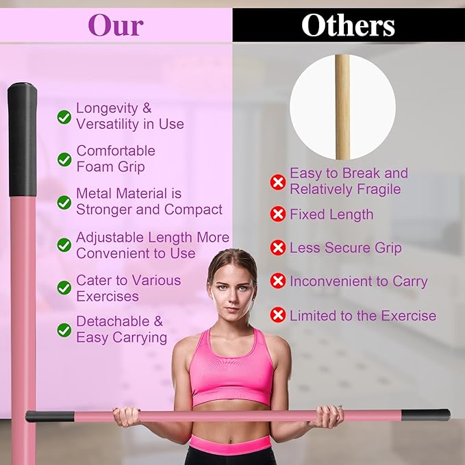 5ft Yoga Stick - Sturdy Steel Adjustable Stretching Stick for Mobility,Flexibility & Balance | Non-Slip Ends & Foam Handles | Exercise Pole for Fitness,Physical Therapy,Posture Correction-GravixFit