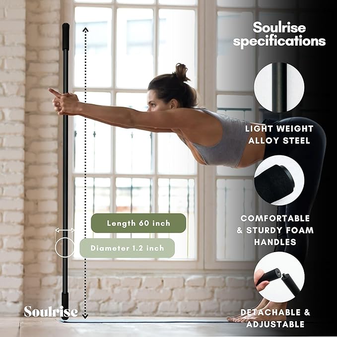 Yoga Stick for Mobility Exercise, Stretching, Pilates, Physical therapy, Fitness and other Workout - Adjustable 5 ft Pole will fix Posture, Stretch, Balance and Flexibility Training - Incl free E-book-GravixFit