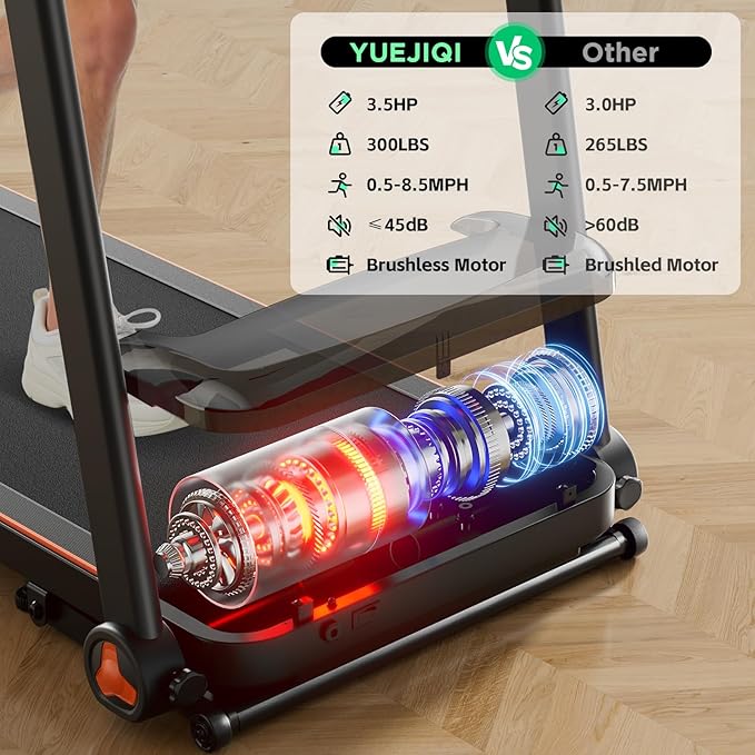 Treadmills for Home, 3.0HP Quiet Brushless Foldable Treadmill with Incline, Small Space Portable Running Walking Machine, 240/300 Lbs Capacity with Cup Holder