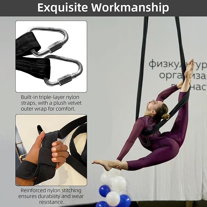 PRIOR FITNESS Aerial Yoga Straps 2m/6.6ft - Heavy Duty Circus Loops for Trapeze & Acrobatics[2 Pack],1850kg Load Capacity Medical-Grade Nylon-GravixFit