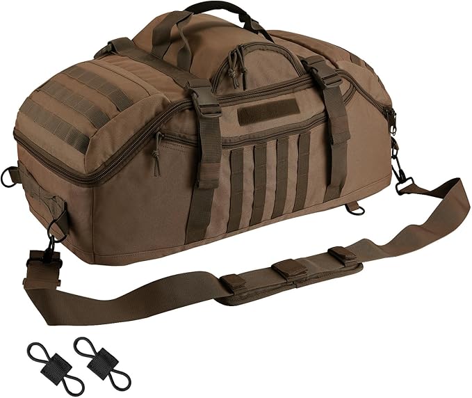 65L Large Duffle Bag, 3-in-1 Tactical Backpack MOLLE Pack for Sports, Gym, Outdoor, Dark Brown-GravixFit