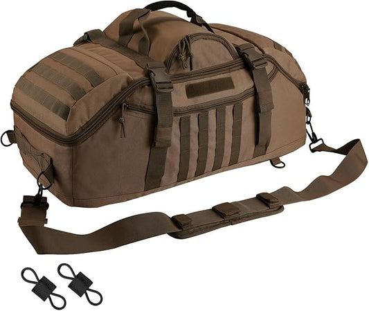 65L Large Duffle Bag, 3-in-1 Tactical Backpack MOLLE Pack for Sports, Gym, Outdoor, Dark Brown-GravixFit