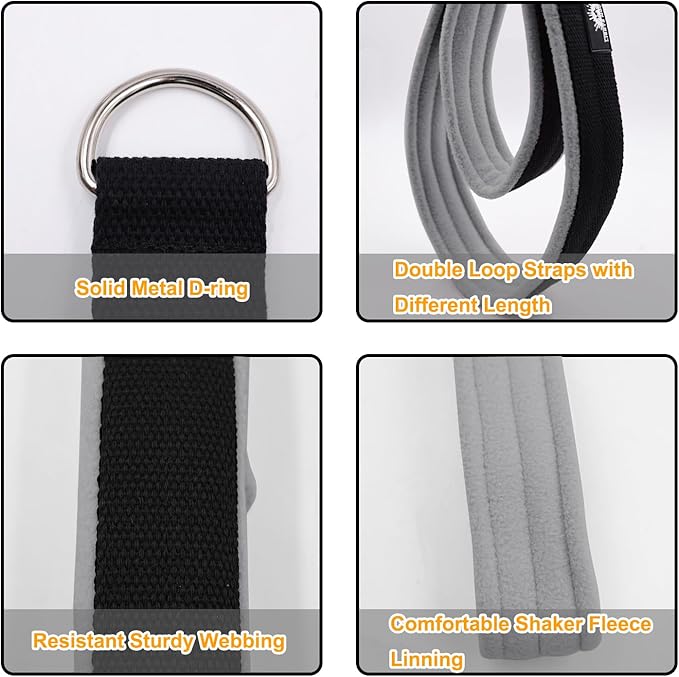 1 Pair Enhanced Pilates Double Loop Straps for Reformer, Thickened D-Ring Handle Straps, Yoga Exercise Accessories in 2 Lengths and Multicolor for Home Gym Workout-GravixFit