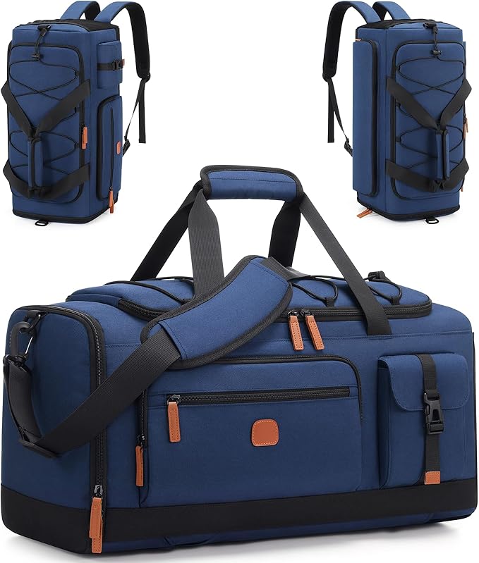 Gym Bag for Men and Women with Shoe & Laptop Compartment, 3-in-1 Sports Travel Duffel Bag Anti-Theft Weekender Carry-On Backpack for Airplane & Workout, Overnight Travel Bag,35L (Blue, Medium)-GravixFit