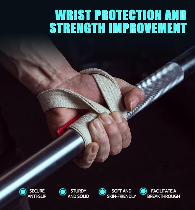 HiRui Cotton Lifting Wrist Straps (Pair) for Weightlifting Powerlifting Bodybuilding Strength Training | Wrist Support Wraps for Enhanced Grip & Stability - Soft & Durable, 13 inch Fits All-GravixFit