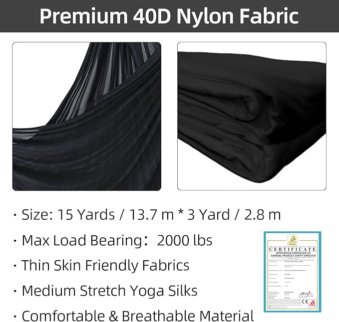 PRIOR FITNESS Aerial Silks Kit Colorful 9/15/20 Yards 40D Nylon Fabric Hammock Set With Hardware & Guide for All Levels Of Aerial Yoga Practice and Acrobatic Flying For Adults Aerial silk-GravixFit