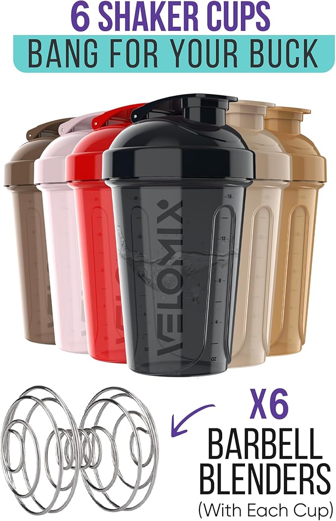 '-6 PACK- 20 OZ Protein Shaker Bottles for Protein Mixes, Shaker Cups for Protein Shakes, Small Shaker Bottle Pack, Shaker Cup, Shakers for protein Shakes (Midnight Clay - 6 Pack)-GravixFit