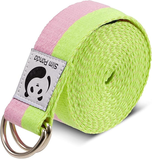 Slim Panda Yoga Strap for Stretching,Cotton Yoga Strap with Adjustable D-Ring Buckle,Non-Elastic Yoga Belt for Pilates,Gym Workouts,Physical Therapy,Improve Flexibility-GravixFit