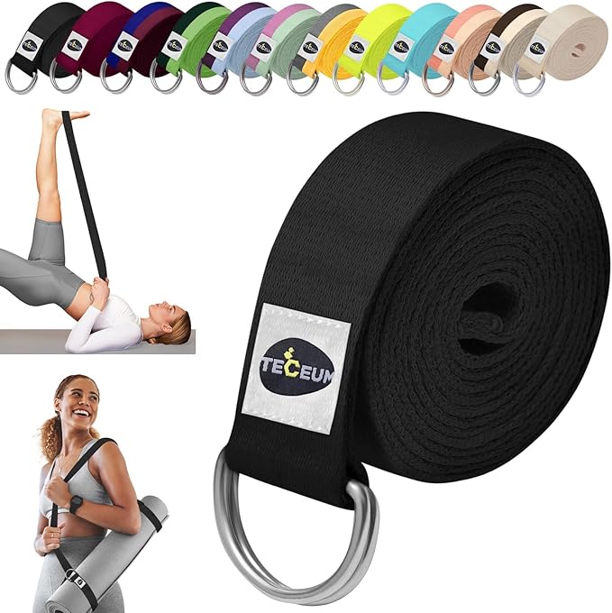 TECEUM Yoga Strap & Mat Strap – 2 IN 1 – Cotton – 6 ft 8 ft 10 ft (30+ colors) – Adjustable Non-Slip Belt for Yoga, Pilates, Stretching, Physical Therapy, Fitness & Home Workout – For Carrying Mats-GravixFit