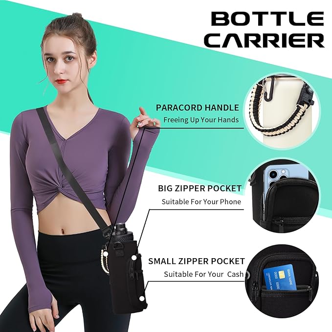 40oz Insulated Water Bottle - w/Straw Spout Lid, Bottle Holder with Strap, Paracord Handle, Protective Bottom Boot, Stainless Steel Metal Thermo Jug Flask Cold 48h & Hot 24h, Cream White-GravixFit