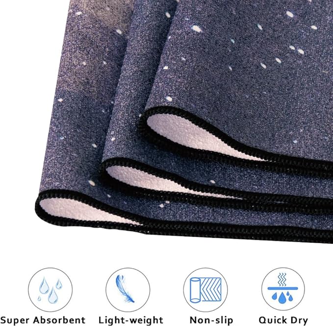 QiyI Yoga Mat Towel with Corner Pockets, Non Slip Sweat Absorbent Hot Yoga Towels, Soft Yoga Blankets with Travel Bag, Skidless Mat Cover for Workout, Gym, Fitness - 74"x26", Moon Cycle-GravixFit