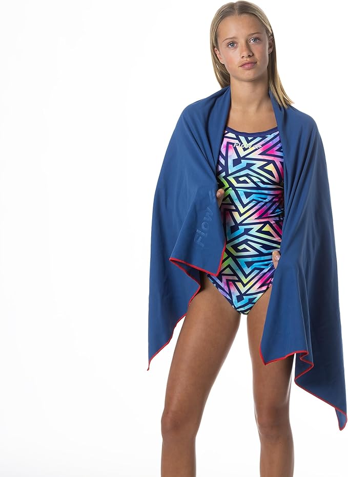 Flow Hydro Sport Towel - Microfiber Quick Dry Swimming Towels for Swim, Pool, Triathlon, and Other Water Sports in Medium, Large, XL, and Hooded Sizes (Navy, X-Large (72" x 40"))-GravixFit