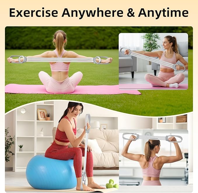 Figure 8 Fitness Resistance Bands with Handles, 20-60lb Adjustable Elastic Excercise Band, Non-Slip Fabric Silicone Bands for Strength Stretch Flexibility Training Arms Back Shoulder Chest Legs-GravixFit