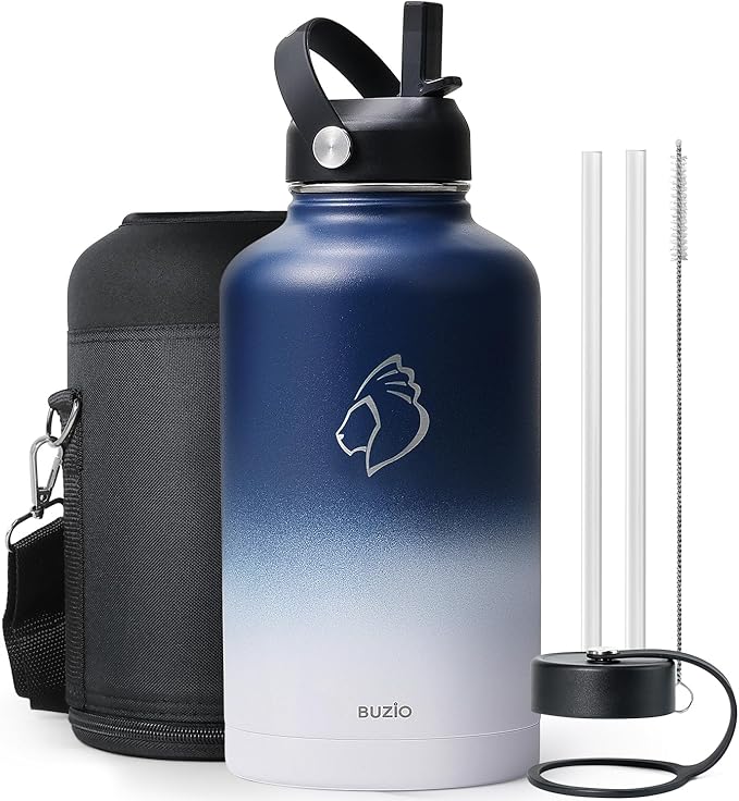 BUZIO Vacuum Insulated Stainless Steel Water Bottle 64oz (Cold for 48 Hrs/Hot for 24 Hrs) BPA Free Double Wall Travel Mug/Flask for Outdoor Sports Hiking, Cycling, Cam,Camping, Running, Tuxedo-GravixFit