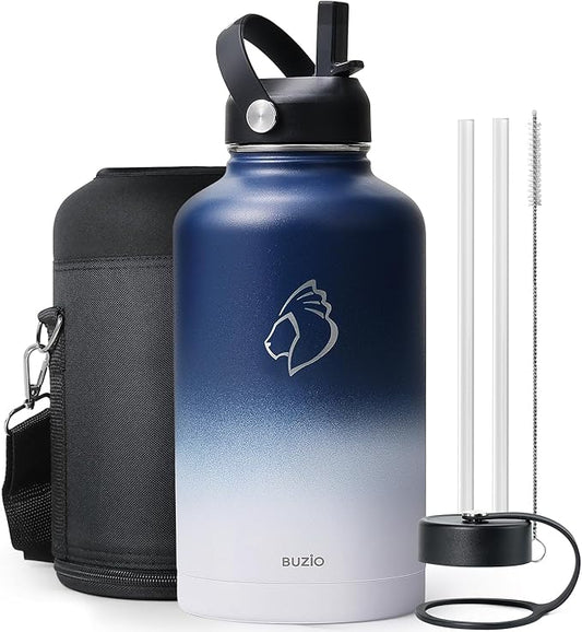 BUZIO Vacuum Insulated Stainless Steel Water Bottle 64oz (Cold for 48 Hrs/Hot for 24 Hrs) BPA Free Double Wall Travel Mug/Flask for Outdoor Sports Hiking, Cycling, Cam,Camping, Running, Tuxedo-GravixFit
