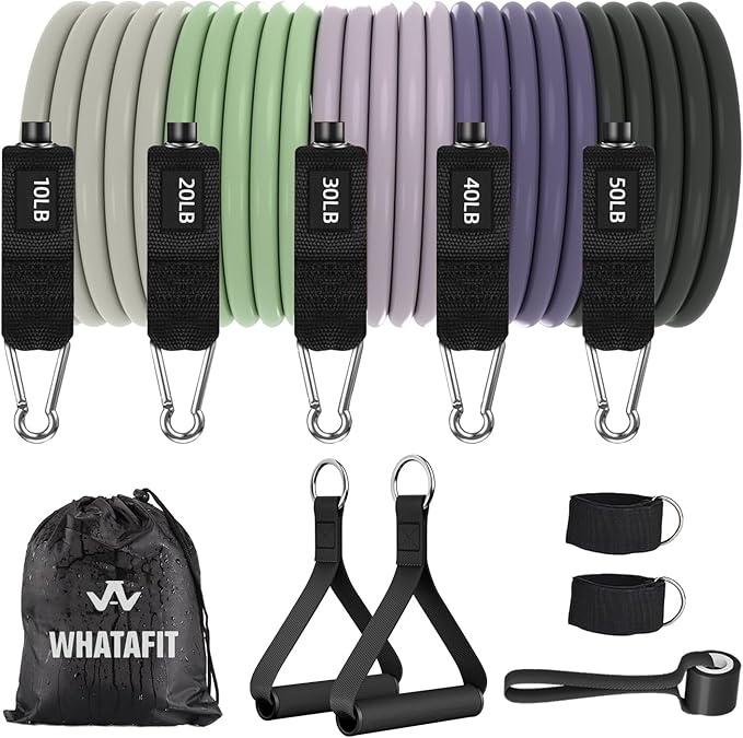 WHATAFIT Resistance Bands, Exercise Bands，Resistance Bands for Working Out, Work Out Bands with Handles for Men and Women Fitness, Strength Training Home Gym Equipment-GravixFit