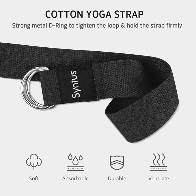 Syntus Yoga Block and Yoga Strap Set, 2 Soft Non-Slip Yoga Blocks 9×6×4 inches, 8FT Metal D-Ring Strap for Yoga, General Fitness, Pilates, Stretching and Toning-GravixFit