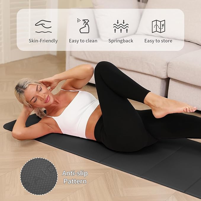 Foldable Yoga Mat - 10mm Extra Thick, 75"26" Non-Slip Exercise Fitness Mat | SGS Eco-Certified, Portable for Yoga/Pilates/Studio/Home Workout-GravixFit