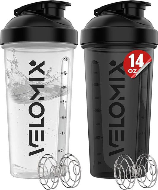 '-2 Pack- 14 oz Protein Shaker Bottles for Protein Mixes - 2x Wire Whisk | Leak Proof Shaker Cups for Protein Shakes and Pre Workout | Protein Shaker Bottle Pack | Protein Mixer Cup-GravixFit