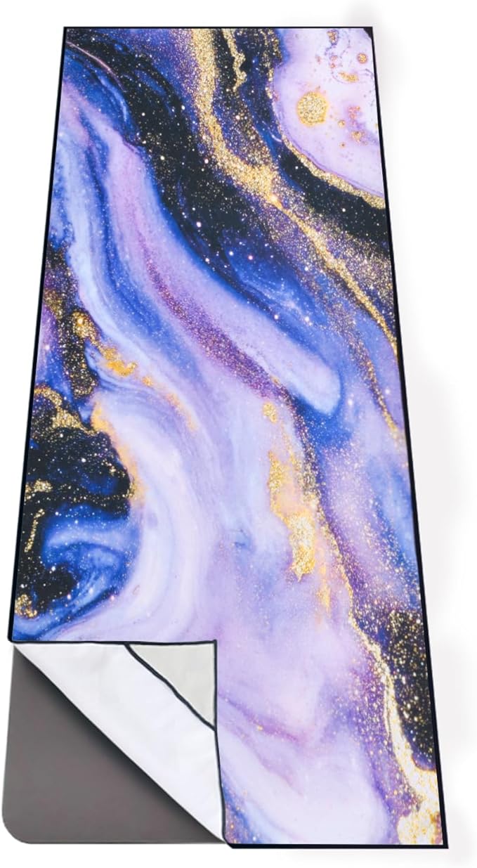QIYI Large Yoga Mat Towel with Corner Pockets, Non Slip Sweat Absorbent Hot Yoga Towels, Soft Yoga Blankets with Travel Bag, Skidless Mat Cover for Workout, Gym, Fitness - 74"x26", Purple & Pink Grain-GravixFit