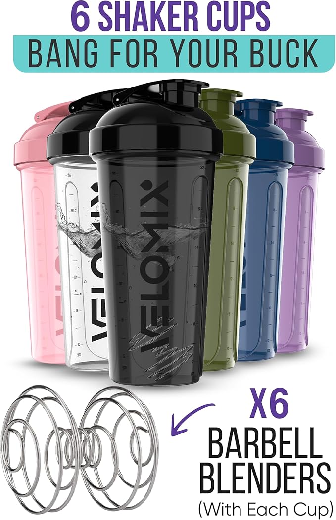 '-6 PACK- 28 oz Protein Shaker Bottle for Protein Mixes - 6x Wire Whisk | Leak Proof Shaker Cups for Protein Shakes | Protein Shaker Bottle Pack | Protein Shake Cup (Dynamic Fuel Series)-GravixFit
