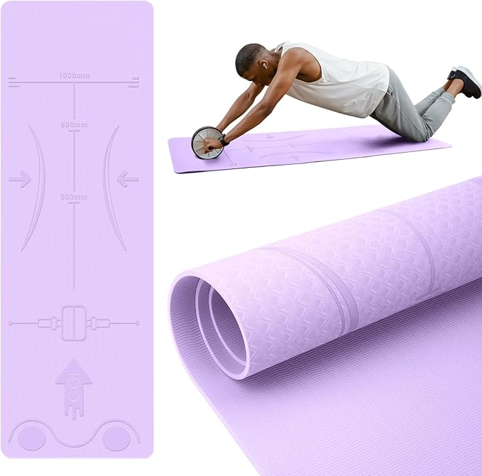 Exercise Equipment Mat for Ab Roller Wheel, Non Slip Abdominal Knee Mat, 6mm Thick Home Gym Floor Pad for Yoga, Pilates, Skipping, 72"L X 24"W X 0.24"Th, TPE-GravixFit