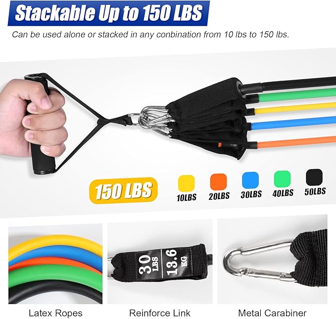 Resistance Bands Set, Himaly Exercise Bands Strength Training Fitness Bands Workout Elastic Bands with Legs Ankle Straps, Door Anchor, Handles & Carry Bag for Home Outdoor Workouts-GravixFit