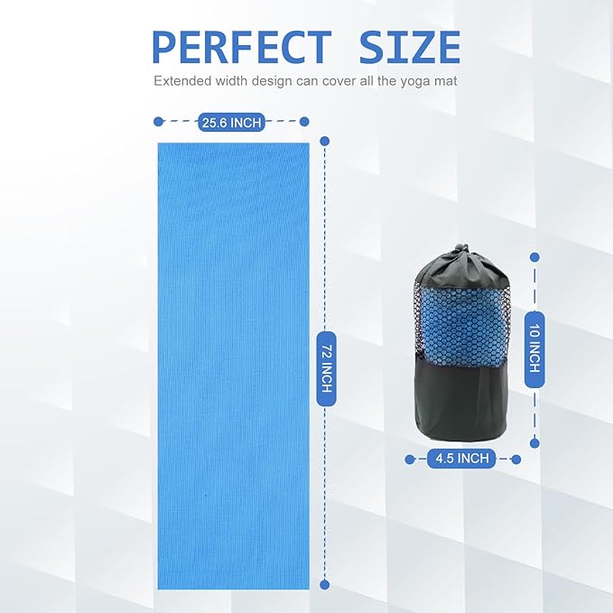 Eunzel Yoga Towel,Hot Yoga Mat Towel with Grip Dots Sweat Absorbent Non-Slip for Hot Yoga, Pilates and Workout 24" x72", Blue-GravixFit